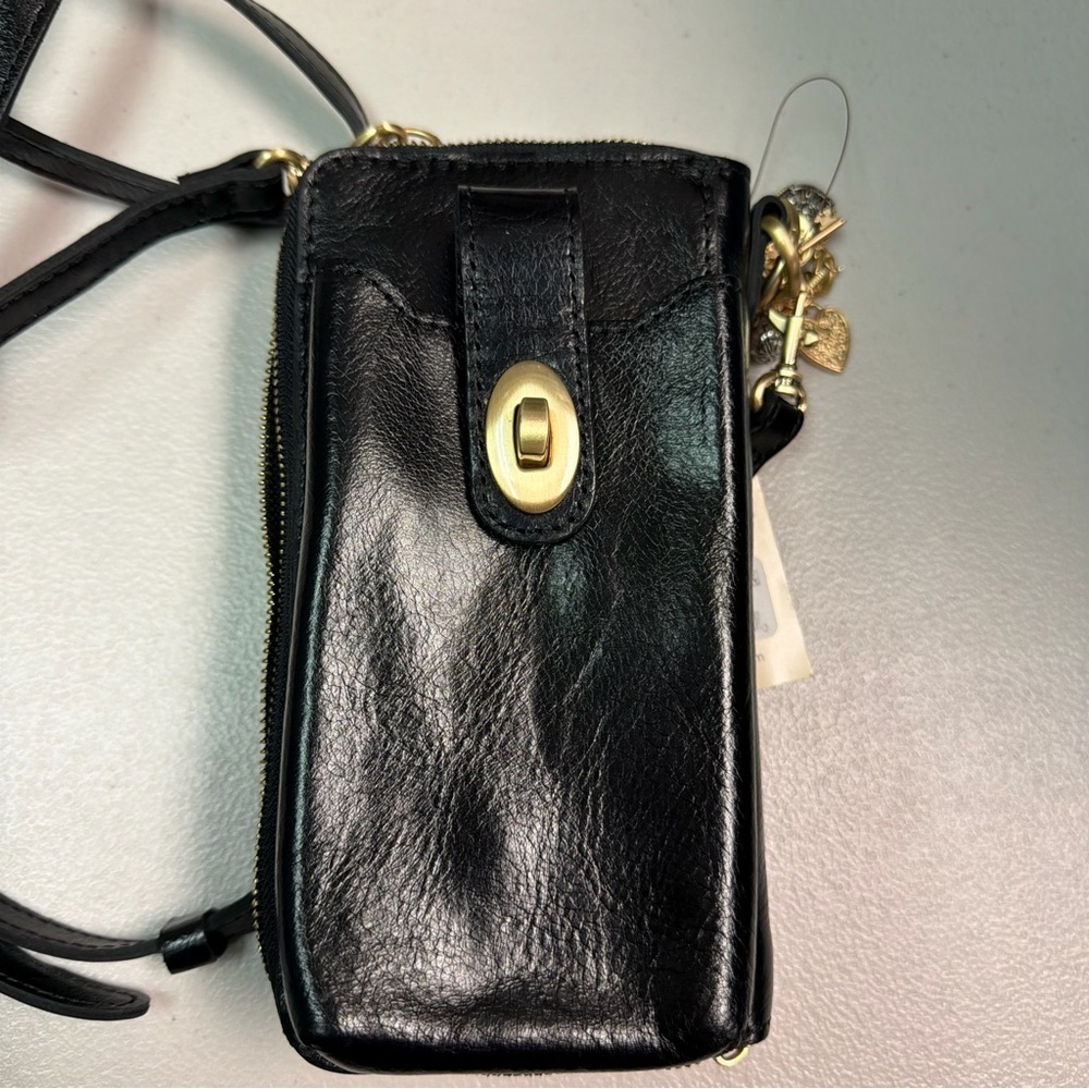 Patricia Nash Amalia Black Distressed Crossbody Bag Charm Zipper Vintage